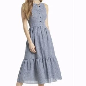 Gal Meets Glam Ardith Gingham Tiered Midi Dress Sundress Blue/White Check Sz 10